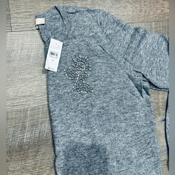 LOFT HEATHER GREY EMBELLISHED SWEATER (M) - Picture 2 of 13